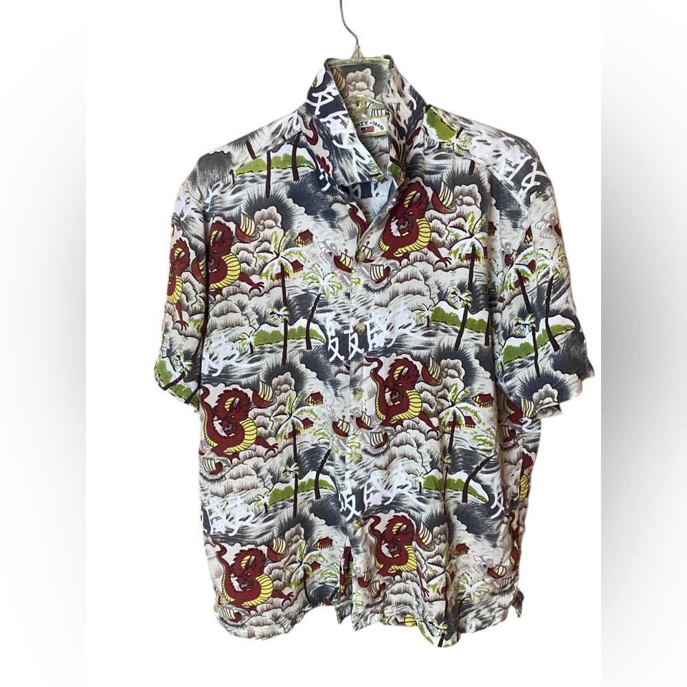 Vintage County Seat Shirt Women’s XL. Hawaiian Asian Dragons Rayon